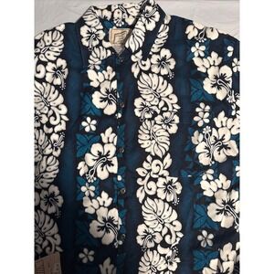 Coconut Pier Hawaiian Shirt Mens XL Floral Tropical Rayon Blue White